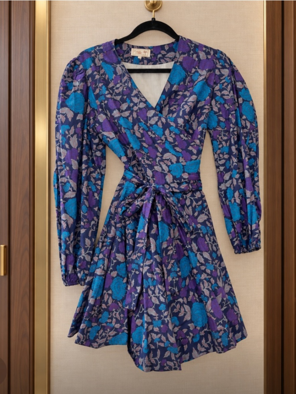 MILLE Blue & Purple Floral Wrap Dress Size M – New Without Tags- Nan Wrap Dress